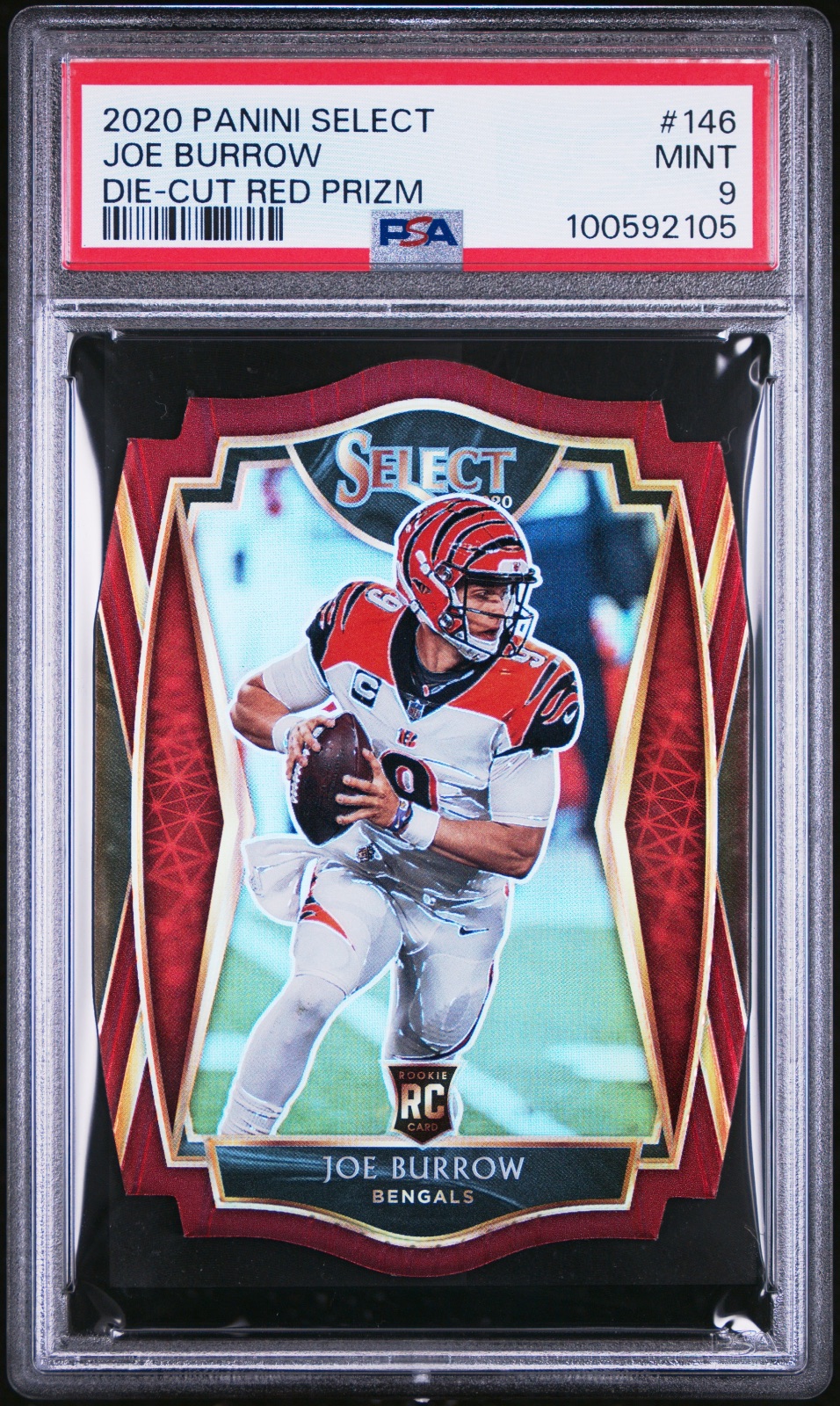 2020 Joe Burrow Select Premier Level-Die-Cut Red Prizm Rookie #146 PSA 9