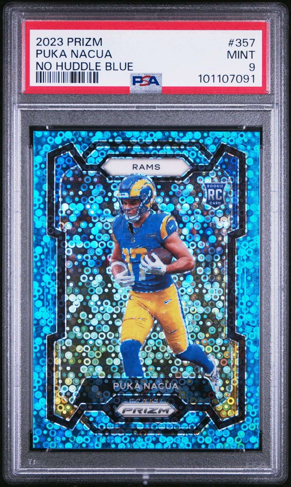2023 Puka Nacua Prizm No Huddle Blue-Rookie #357 PSA 9