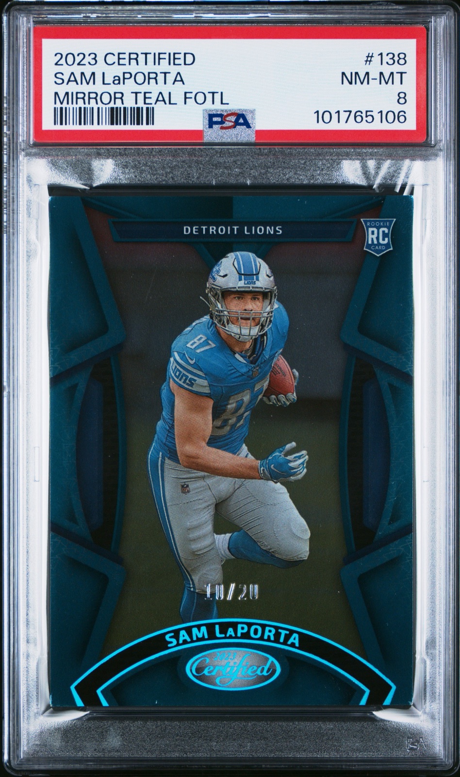 2023 Sam LaPorta Certified Mirror-Teal First Off The Line #138 PSA 8