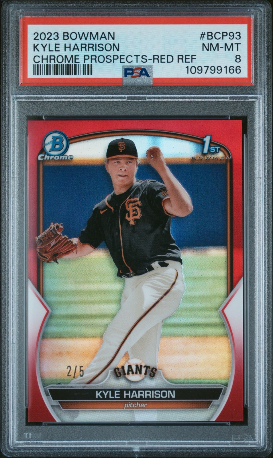 2023 Kyle Harrison Bowman Chrome Red Refractor #BCP93 PSA 8