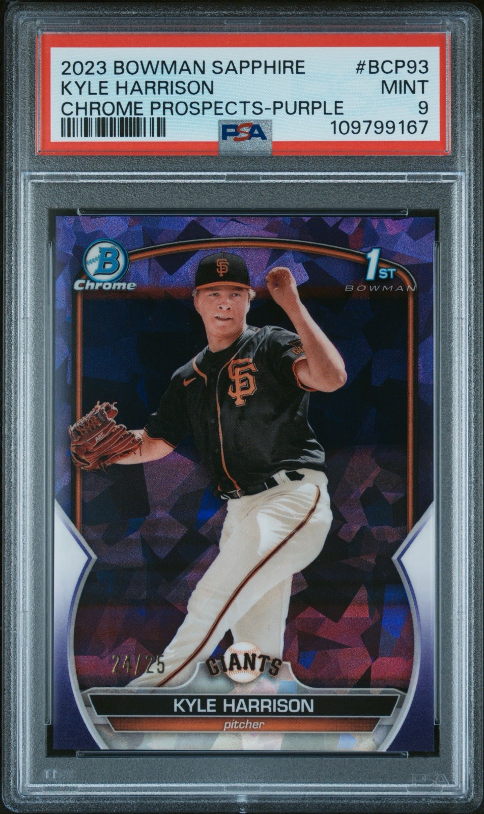2023 Bowman Sapphire 2023 KYLE HARRISON BOWMAN SAPPHIRE PURPLE #BCP93 PSA 9, PSA 9, photo 1 of 2
