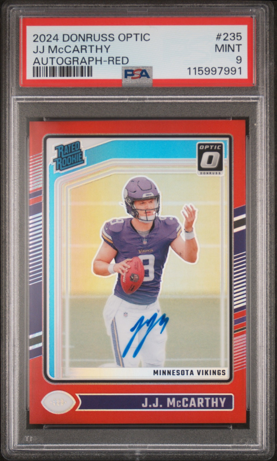 2024 JJ McCarthy Prizm Red - Auto #235 PSA 9