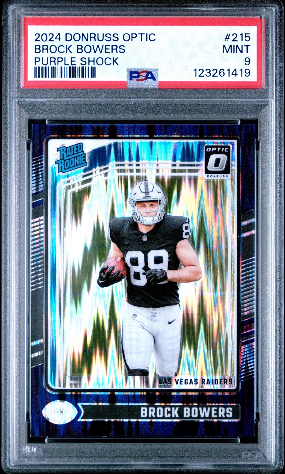 2024 Brock Bowers Donruss Optic Purple Shock #215 PSA 9