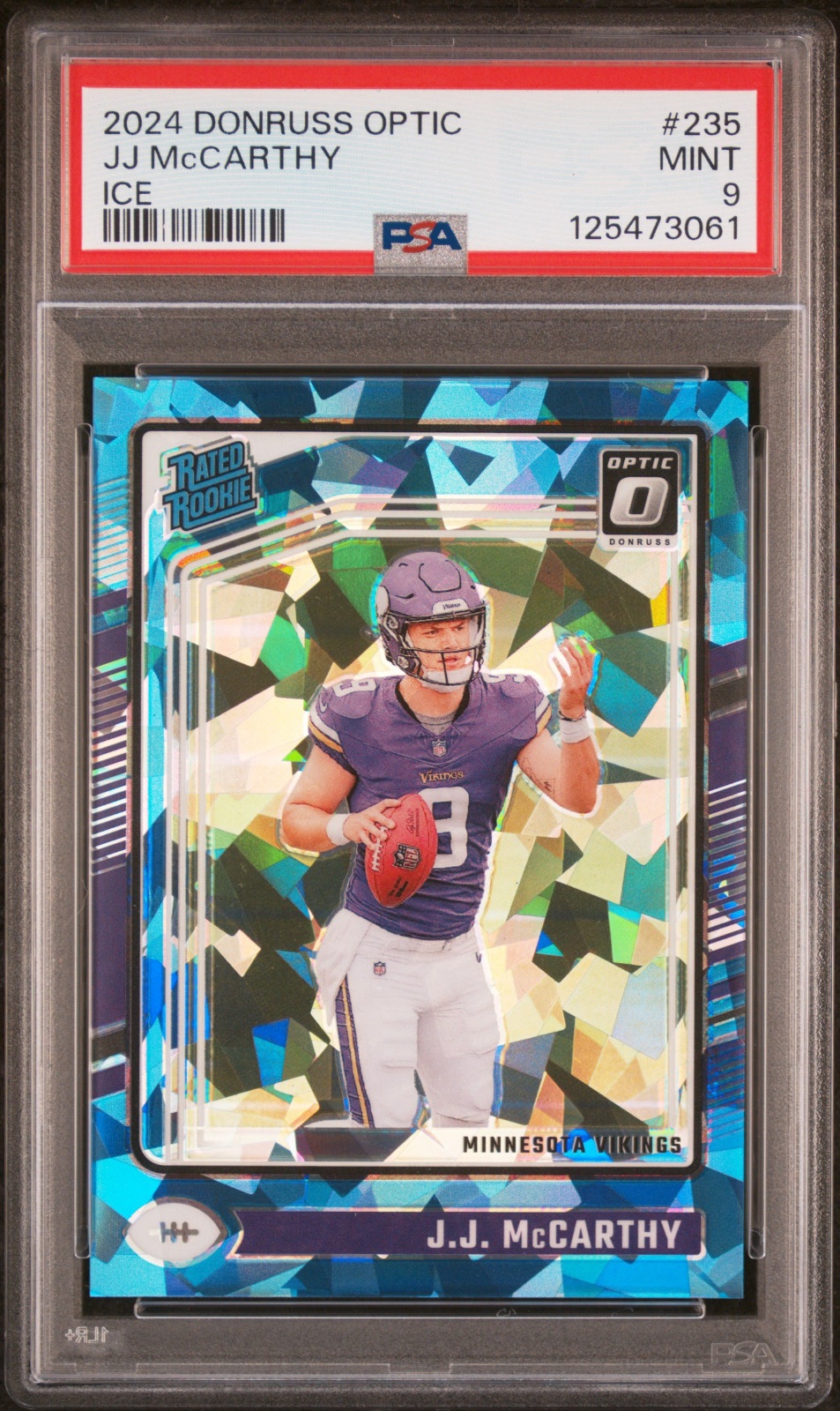 2024 Donruss Optic 2024 JJ MCCARTHY DONRUSS OPTIC ICE #235 PSA 9, PSA 9, photo 1 of 2