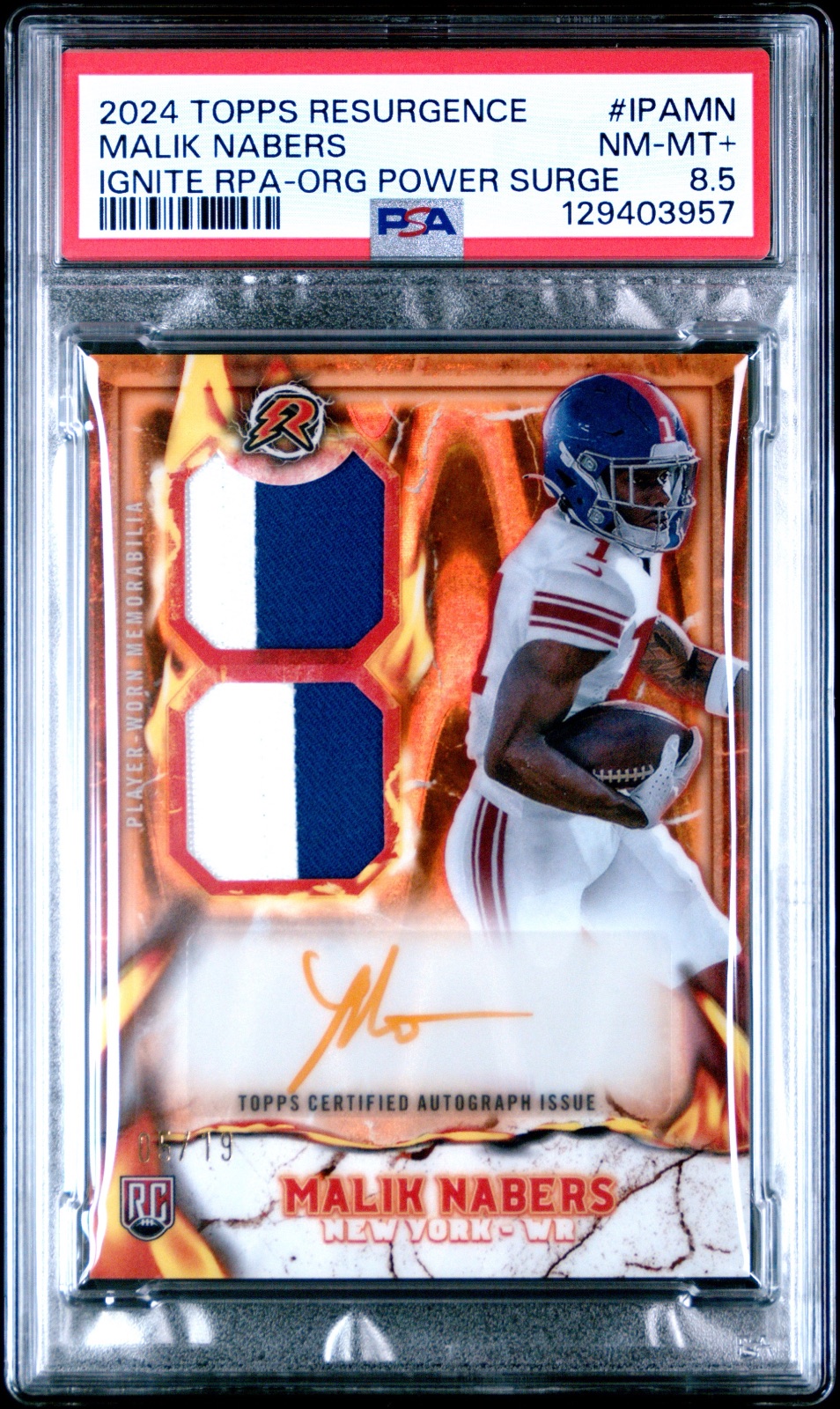 2024 Malik Nabers Topps Resurgence Ignite RPA Orange Power Surge #IPA-MN PSA 8.5