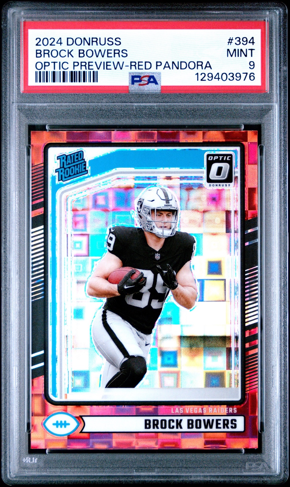 2024 Brock Bowers Donruss Optic Optic Preview Red Pandora #394 PSA 9