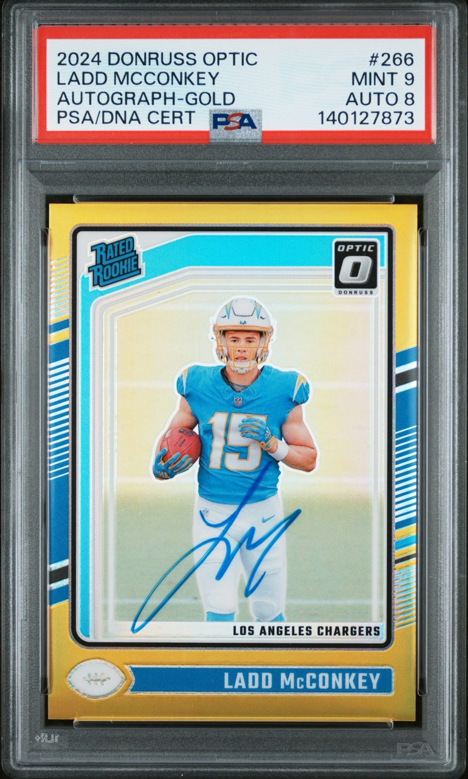 2024 Ladd McConkey Donruss Optic Gold - Auto #266 PSA 9