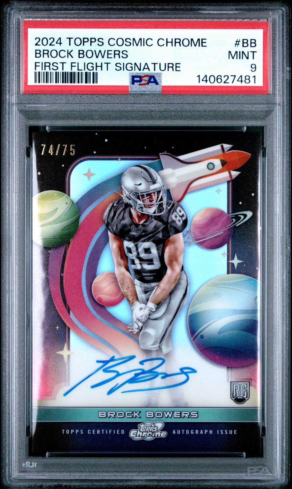 2024 Brock Bowers Topps Chrome Cosmic First Flight Signature #BB PSA 9