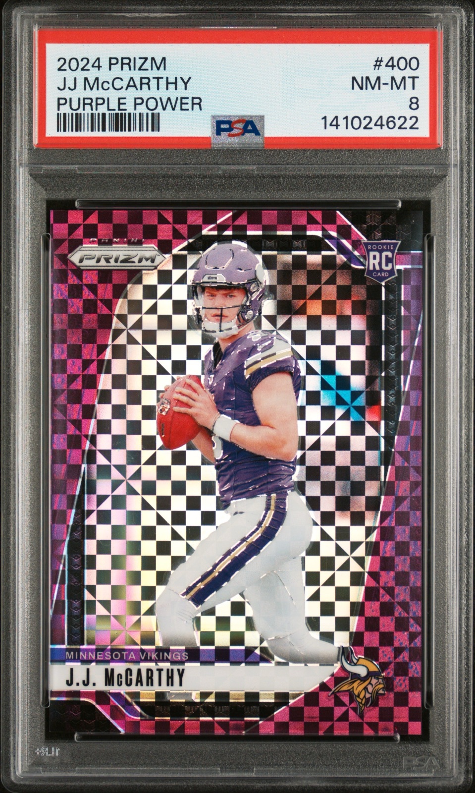 2024 Prizm 2024 JJ MCCARTHY PRIZM PURPLE POWER #400 PSA 8, PSA 8, photo 1 of 2