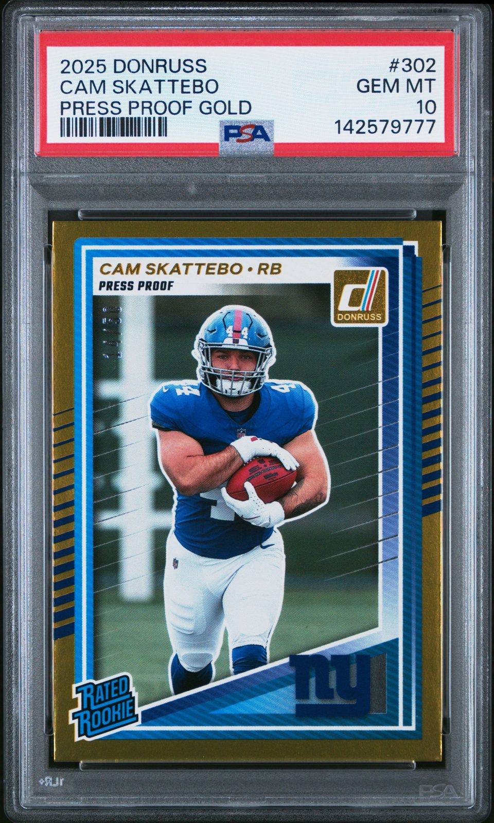 2025 Cam Skattebo Donruss Press Proof Gold #302 PSA 10