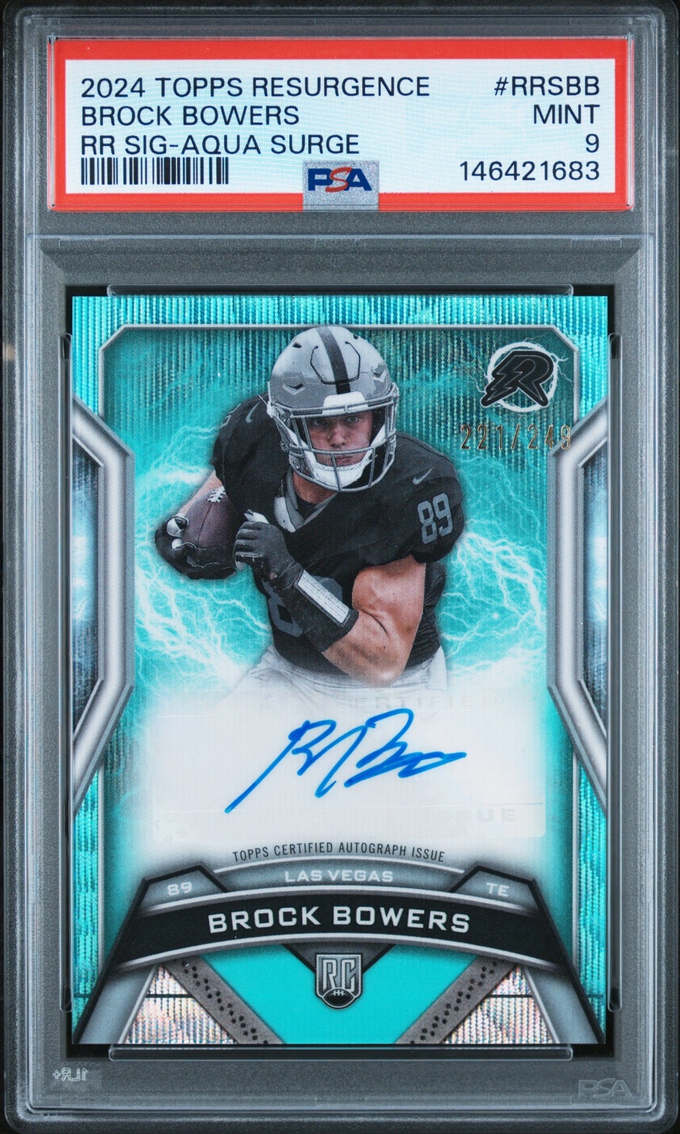 2024 Brock Bowers Topps Resurgence Aqua Surge Auto #RRSBB PSA 9