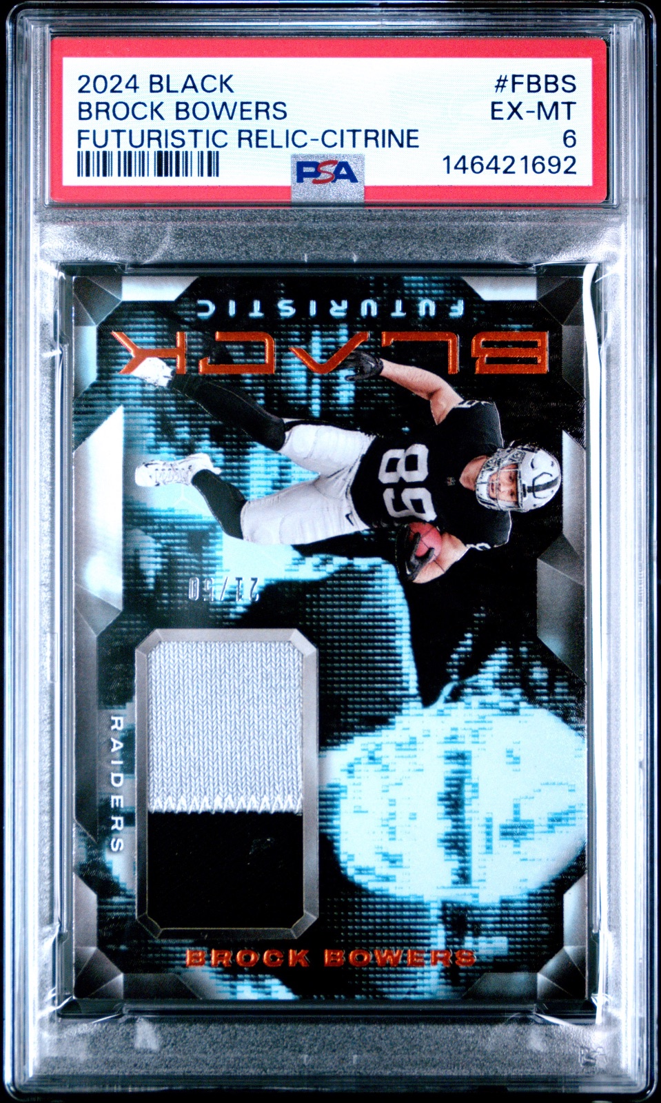 2024 Brock Bowers Panini Black Futuristic Relic - Citrine #FBBS PSA 6