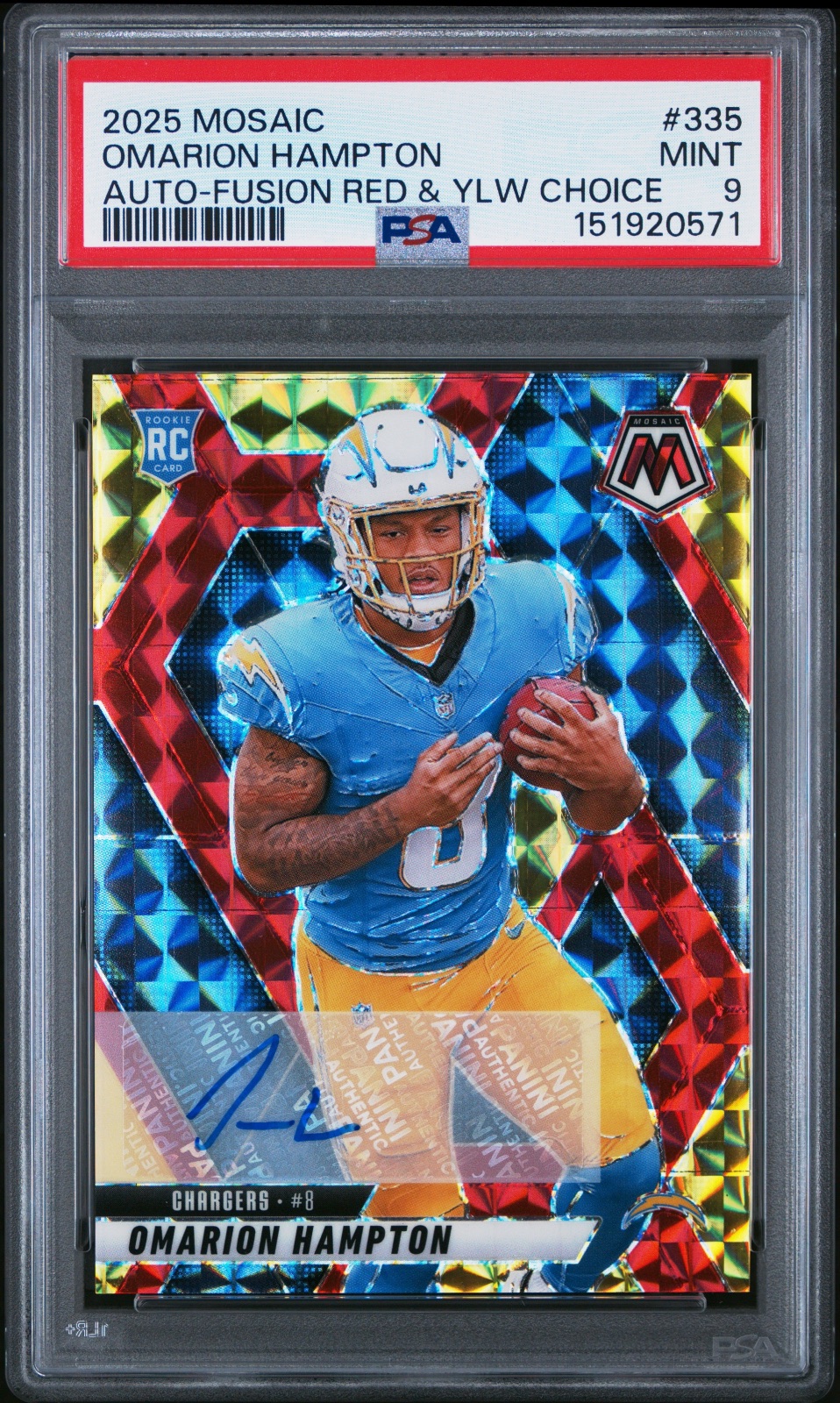 2025 Omarion Hampton Mosaic Auto Fushion Red Yellow Choice #335 PSA 9