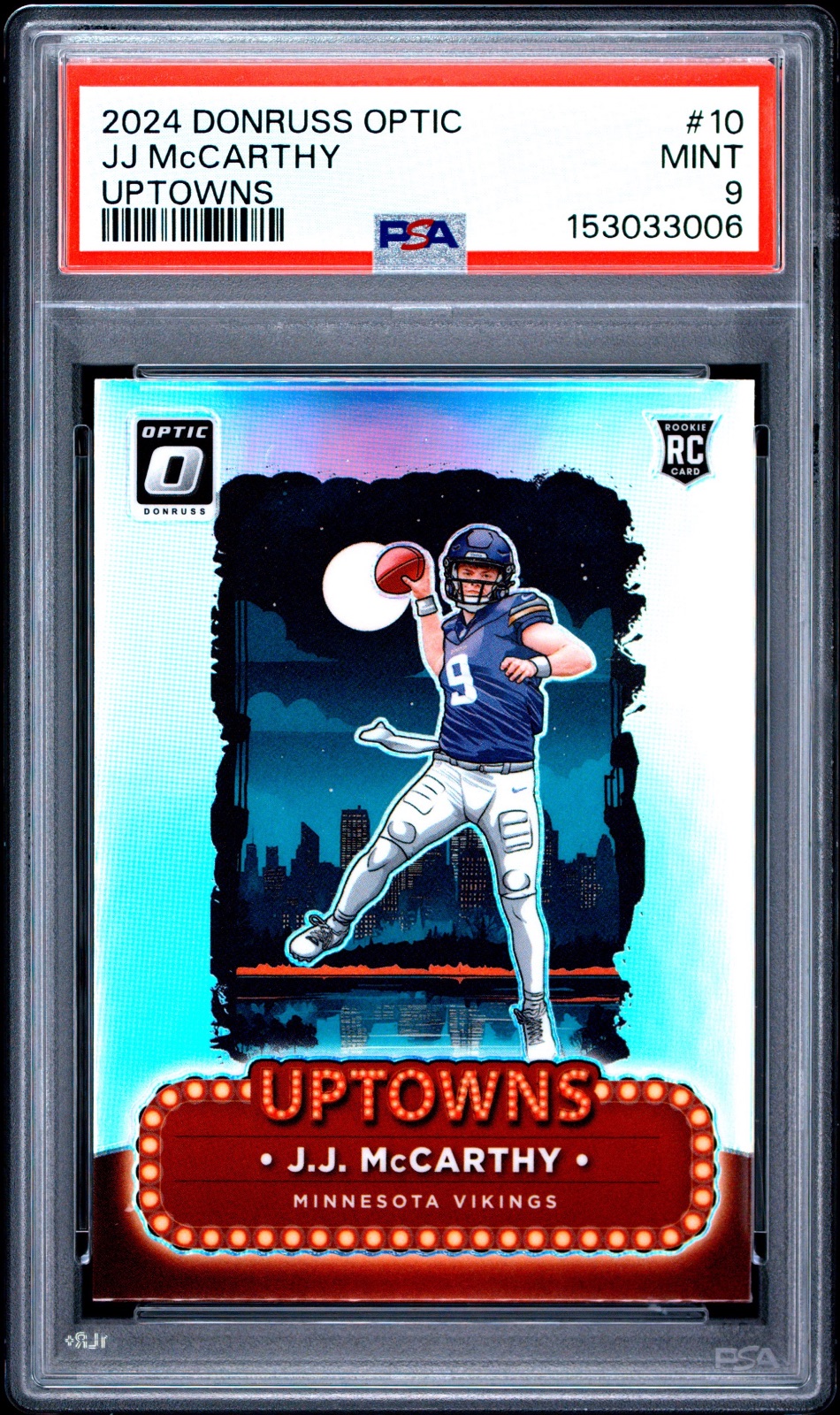 2024 Donruss Optic 2024 JJ MCCARTHY DONRUSS OPTIC UPTOWN #10 PSA 9, PSA 9, photo 1 of 2