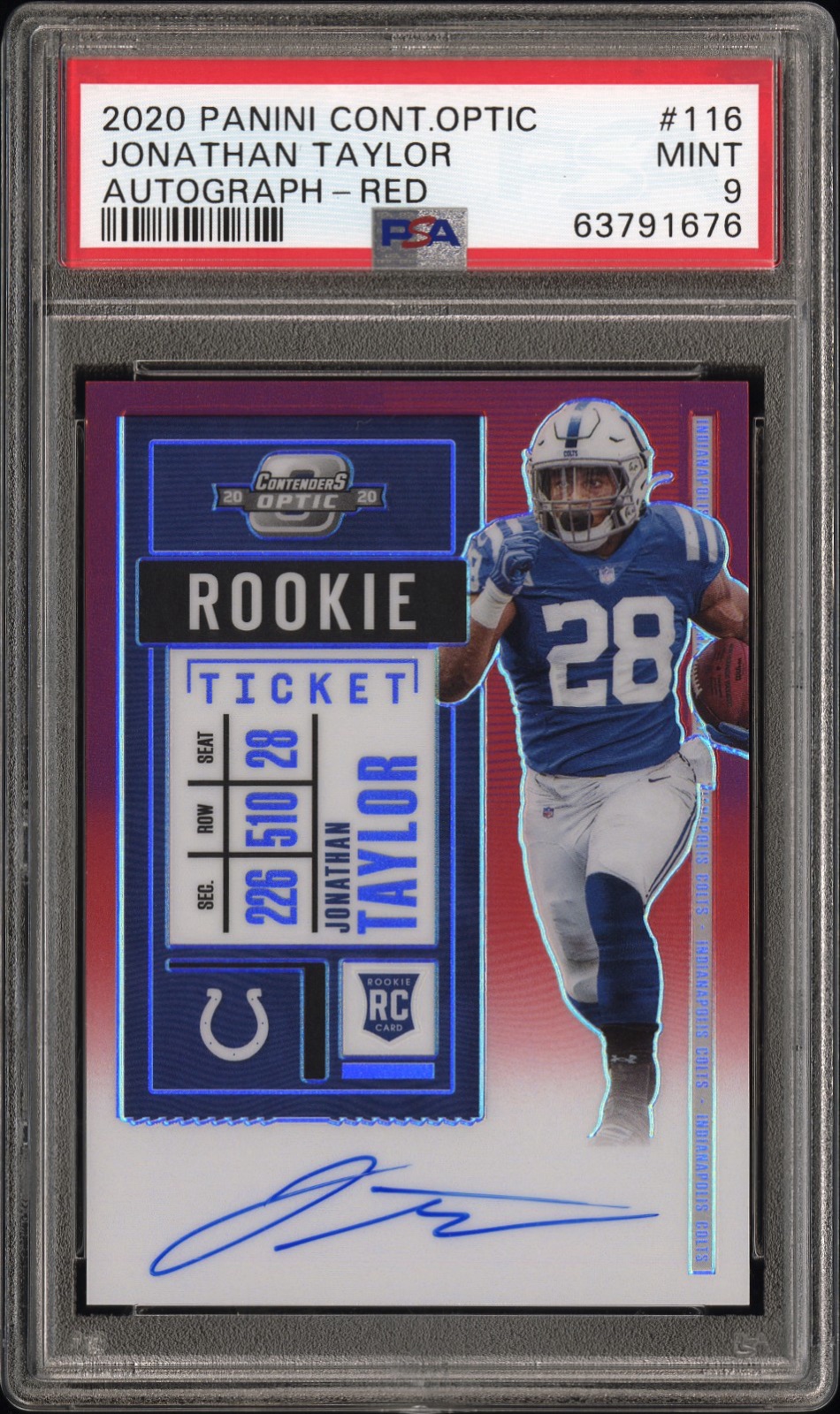 2020 Jonathan Taylor Contenders Optic Autograph-Red #116 PSA 9