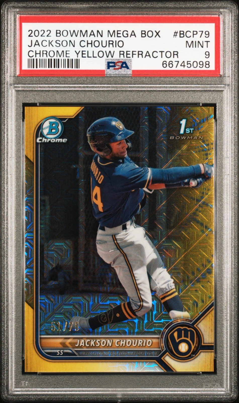2022 Bowman 2022 JACKSON CHOURIO BOWMAN CHROME YELLOW REFRACTOR #BCP79 PSA 9