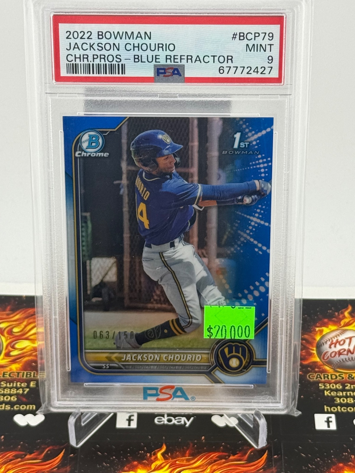 2022 Bowman 2022 JACKSON CHOURIO BOWMAN CHROME PROSPECT BLUE REFRACTOR #BCP79 PSA 9