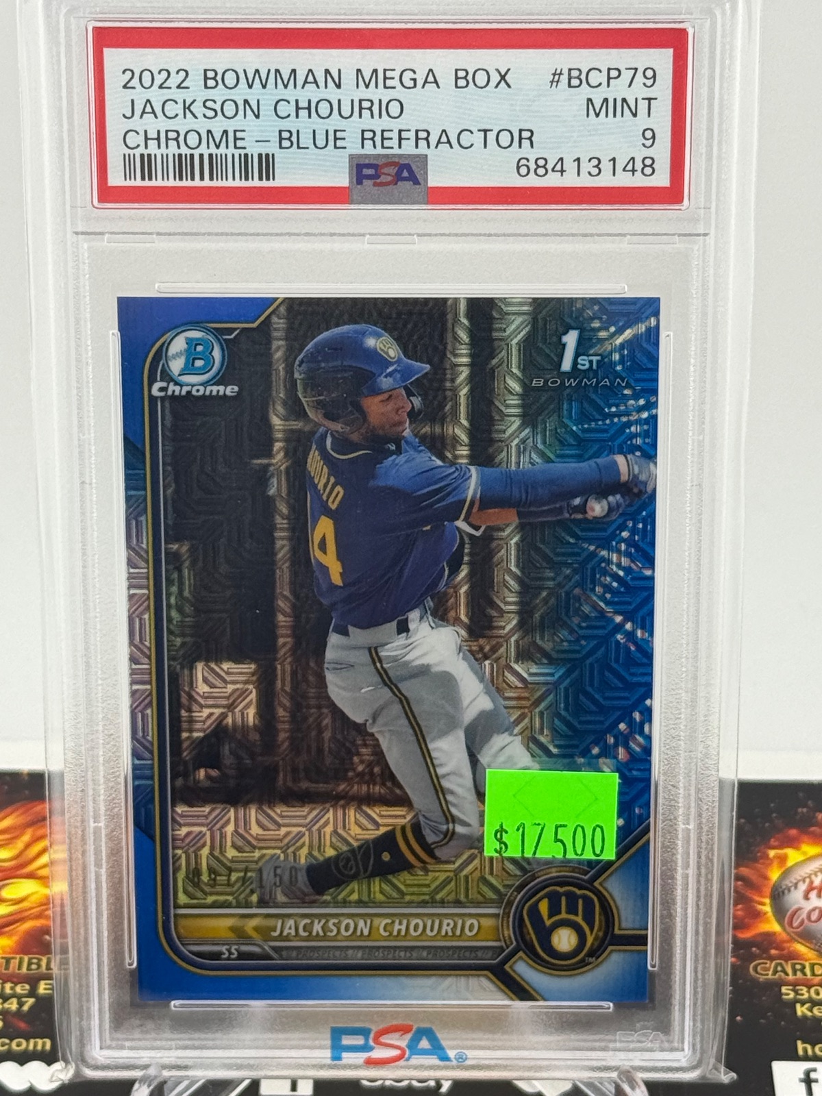 2022 Bowman 2022 JACKSON CHOURIO BOWMAN CHROME BLUE REFRACTOR #BCP79 PSA 9