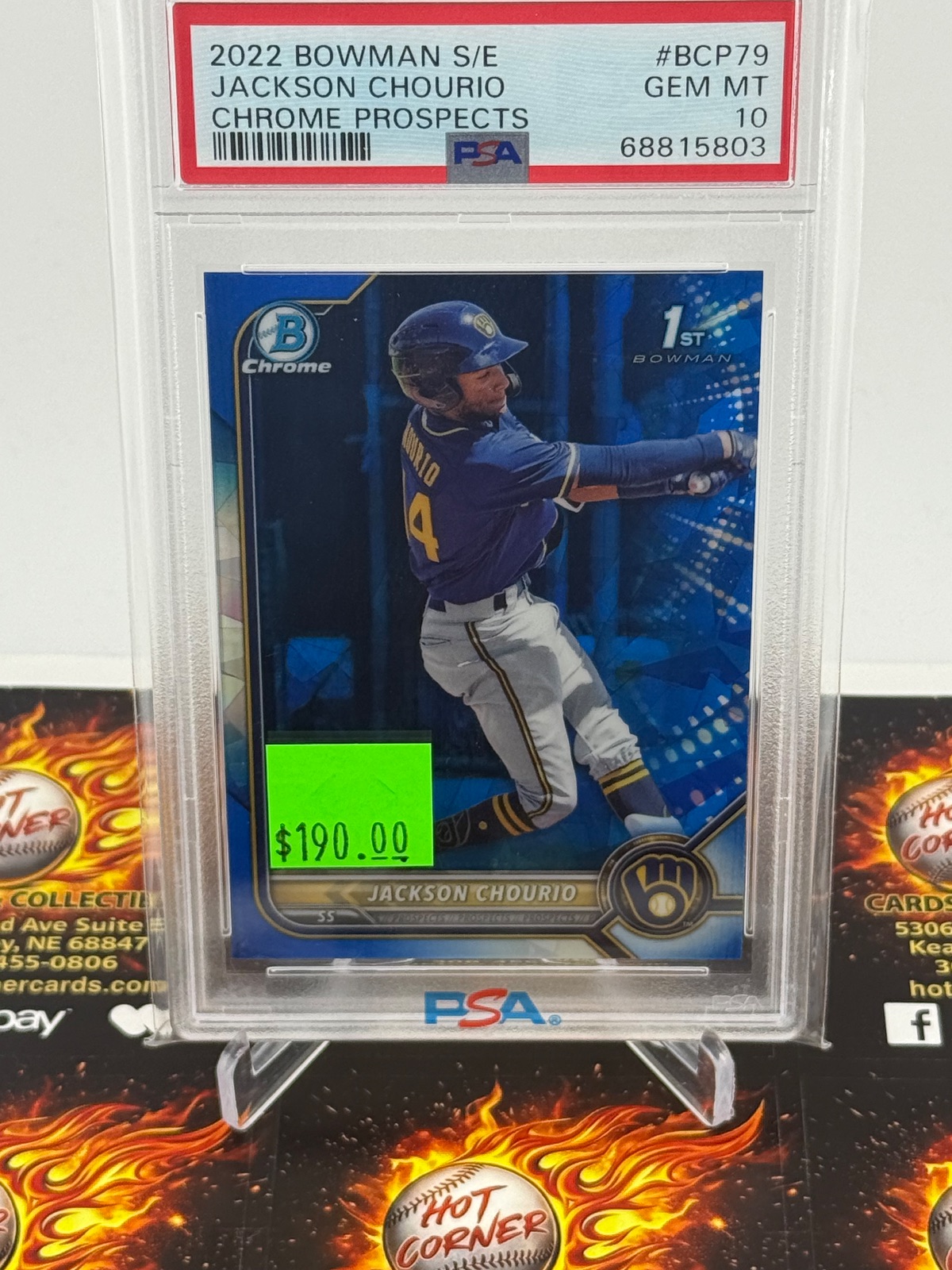 2022 Bowman Saphire  2022 JACKSON CHOURIO BOWMAN SAPHIRE CHROME PROSPECTS #BCP79 PSA 10