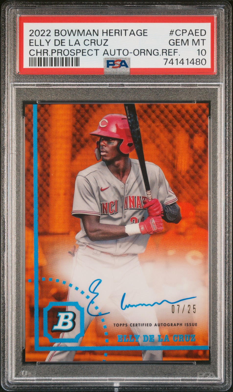 2022 Elly De La Cruz Bowman Heritage Orange - Auto #CPAED PSA 10