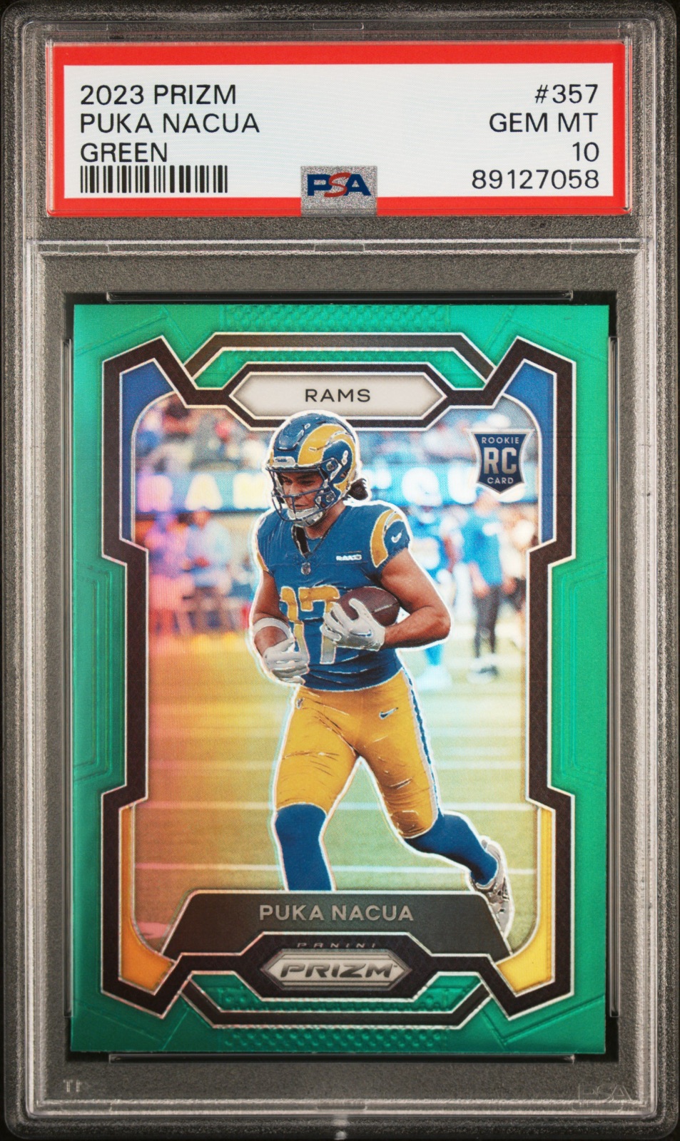 2023 Puka Nacua Prizm Green Rookie #357 PSA 10