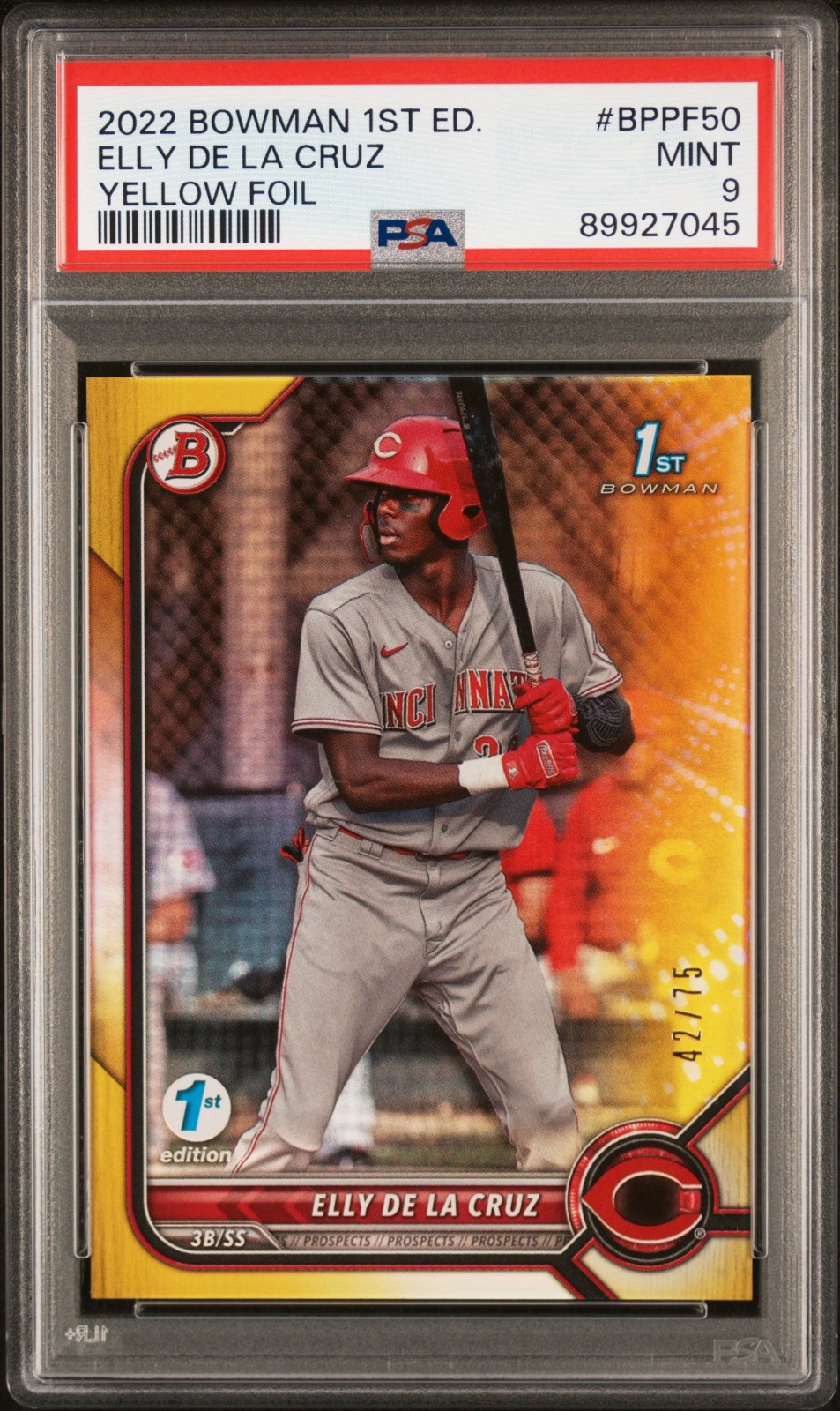 2022 Elly De La Cruz Bowman Yellow Foil - 1ST Edition #BPPF50 PSA 9