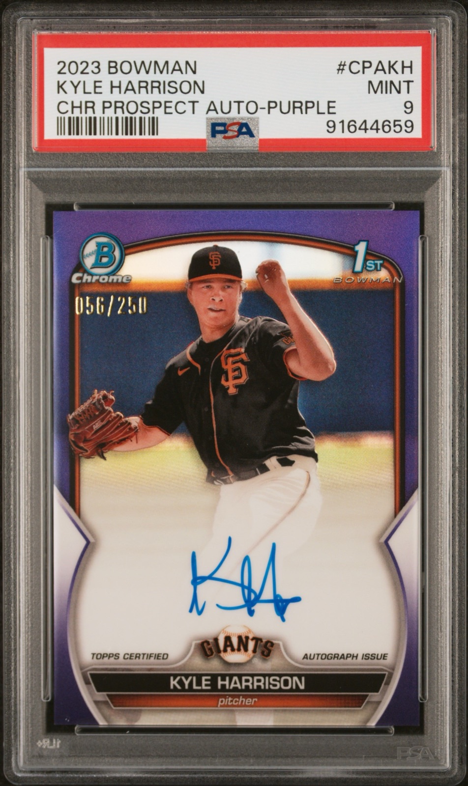 2023 Kyle Harrison Bowman Purple Auto #CPAKH PSA 9