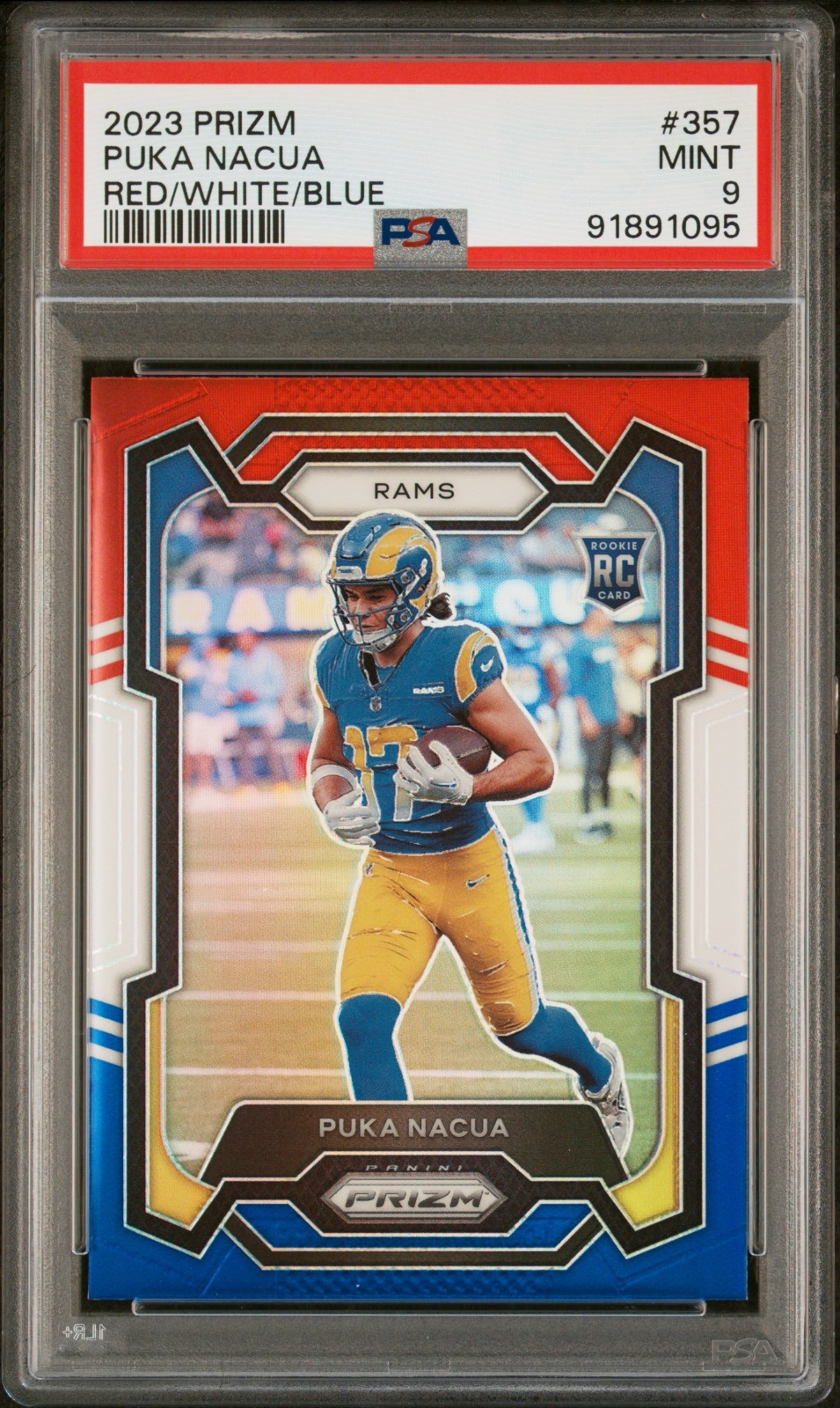 2023 Prizm 2023 PUKA NACUA PRIZM RED/WHITE/BLUE #357 PSA 9, PSA 9, photo 1 of 2