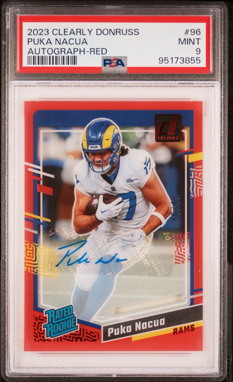2023 Puka Nacua Clearly Donruss Autograph-Red Rookie #96 PSA 9