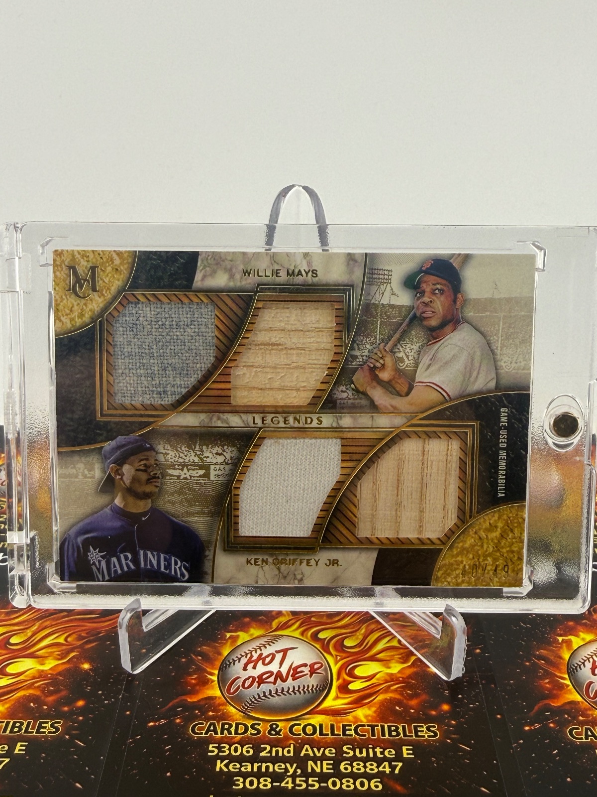 2025 Topps Museum Collection 2025 KEN GRIFFEY JR - WILLIE MAYS TOPPS MUSEUM COLLECTION DUAL PLAYER PRIMARY PIECES QUAD RELIC #DPQRL-MG