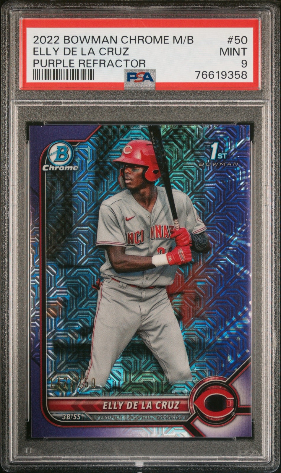 2022 Elly De La Cruz Bowman Chrome Purple Refractor #BCP-50 PSA 9
