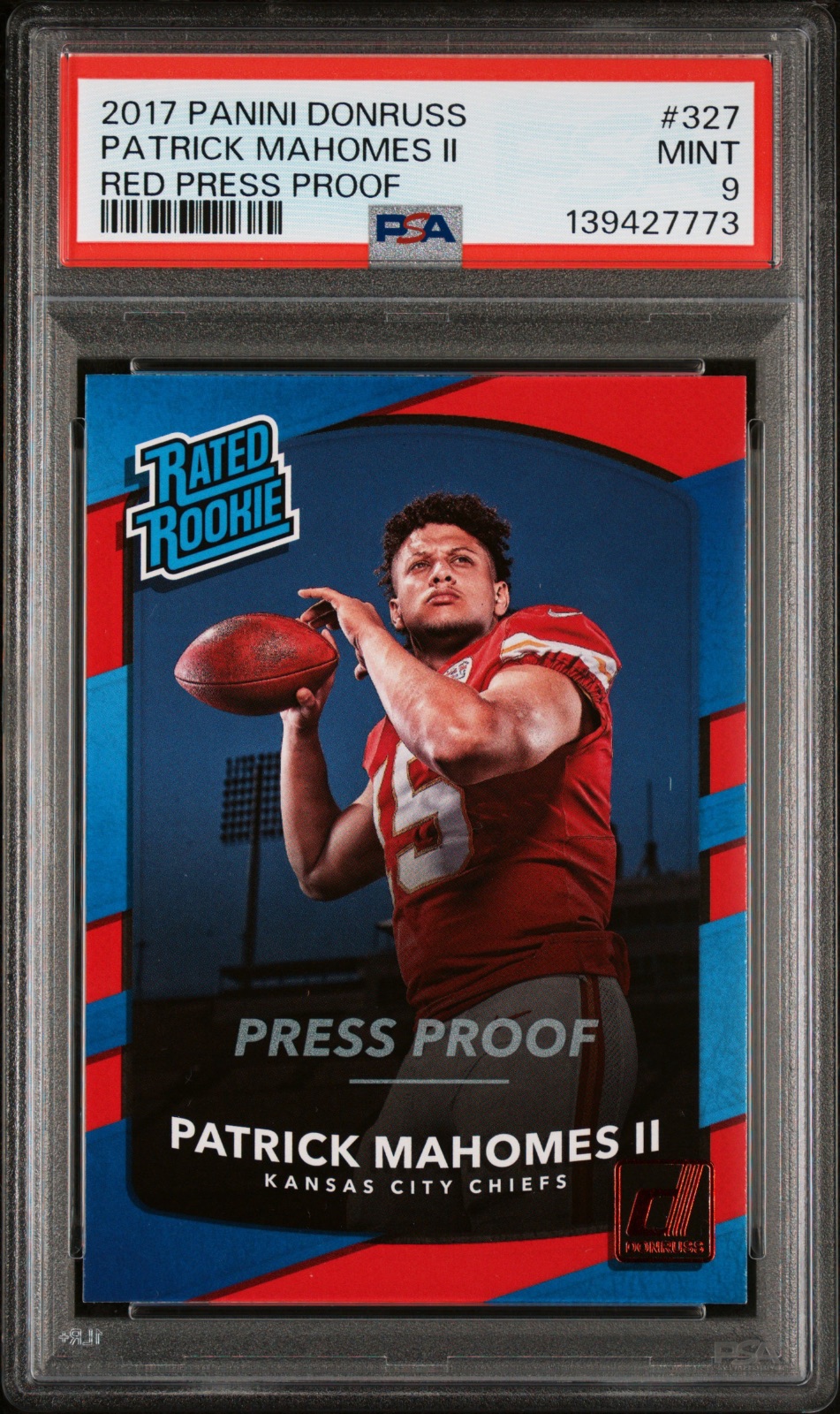 2017 Patrick Mahomes Donruss Red Press Proof #327 PSA 9